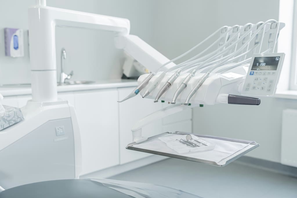 Dental instruments arranged on a tray